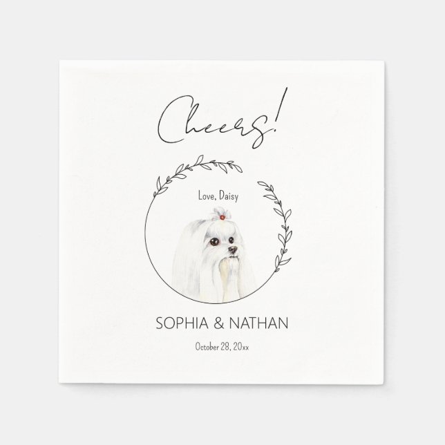 Simple Maltese Dog Wedding Cocktail  Napkin (Front)