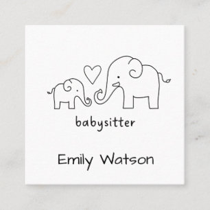 Simple Mama Baby Elephant Heart Babysitter Square Business Card
