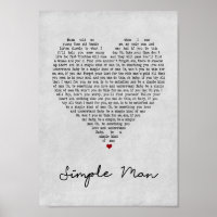 Simple Man Grey Heart Song Lyric Wall Art Print