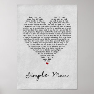 Simple Man Grey Heart Song Lyric Wall Art Print