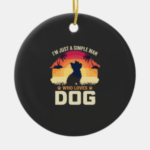 Simple Man Who Loves Dog Silhouette Sunset Palm Tr Ceramic Ornament