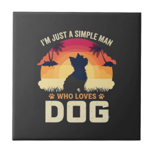 Simple Man Who Loves Dog Silhouette Sunset Palm Tr Ceramic Tile