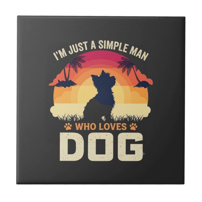 Simple Man Who Loves Dog Silhouette Sunset Palm Tr Ceramic Tile (Front)