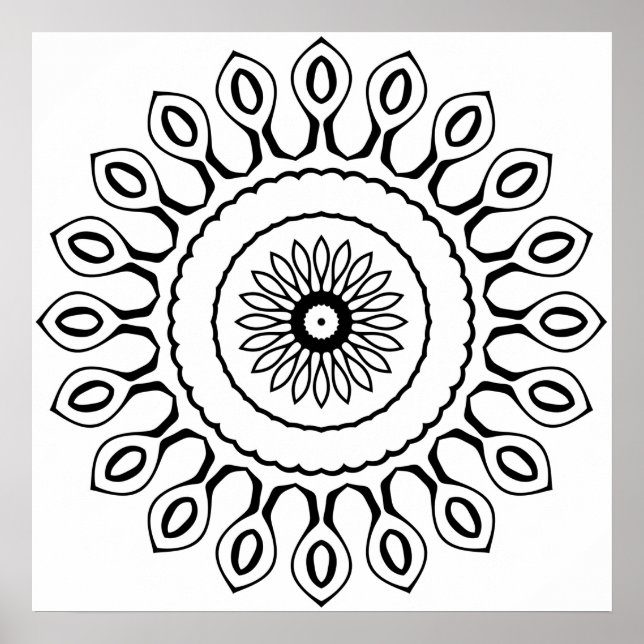 Simple Mandala Colouring Page with Teardrop Petals Poster (Front)
