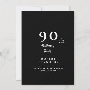 Simple Man's 90th Birthday Party Black Invitation