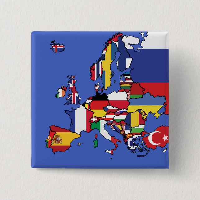 Simple Map of Europe with Country Flags 15 Cm Square Badge (Front)