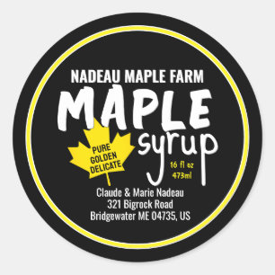 Simple Maple Syrup Jar or Jug Label Yellow Leaf 