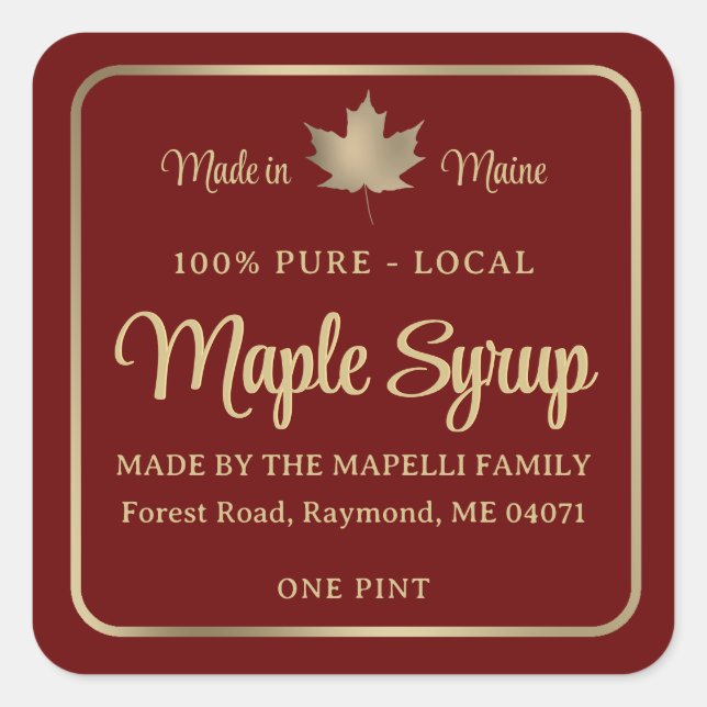 Simple Maple Syrup Label Gold Leaf Gold Frame (Front)