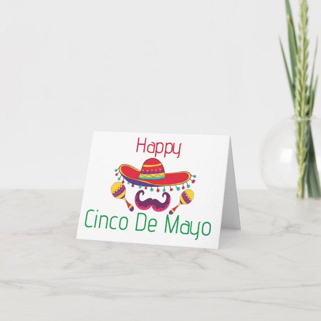 Simple maracas and hat cinco de  mayo  greeting card (Front)