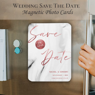 Simple Marble Faux Rose Gold Wedding Save The Date Magnet