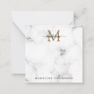 Simple Marble Gold Girly Script Monogram Square Card