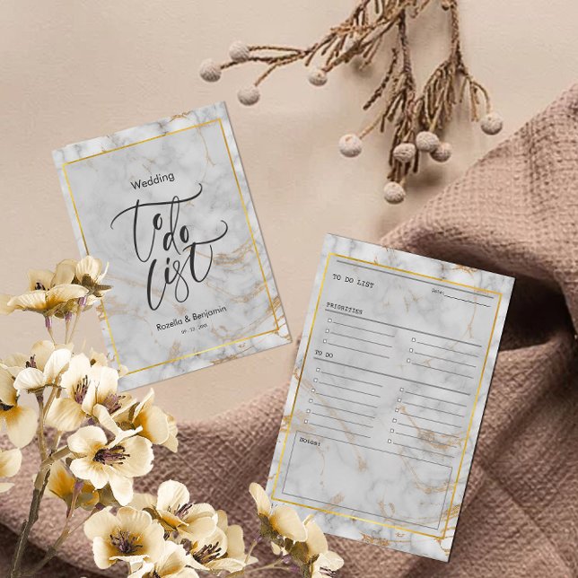 Simple Marble Grey and Gold Wedding To do List Card (Creator Uploaded)