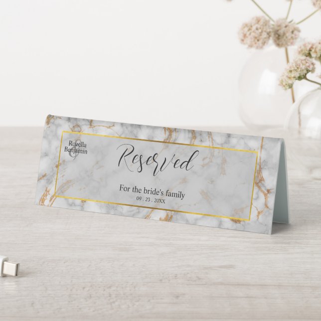 Simple Marble Grey Reserved Wedding Table Sign (In SItu (Table))