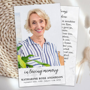 Simple Marble Photo Memorial Funeral Prayer Card