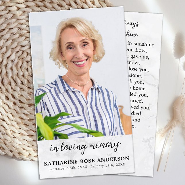 Simple Marble Photo Memorial Funeral Prayer Card  (Creator Uploaded)