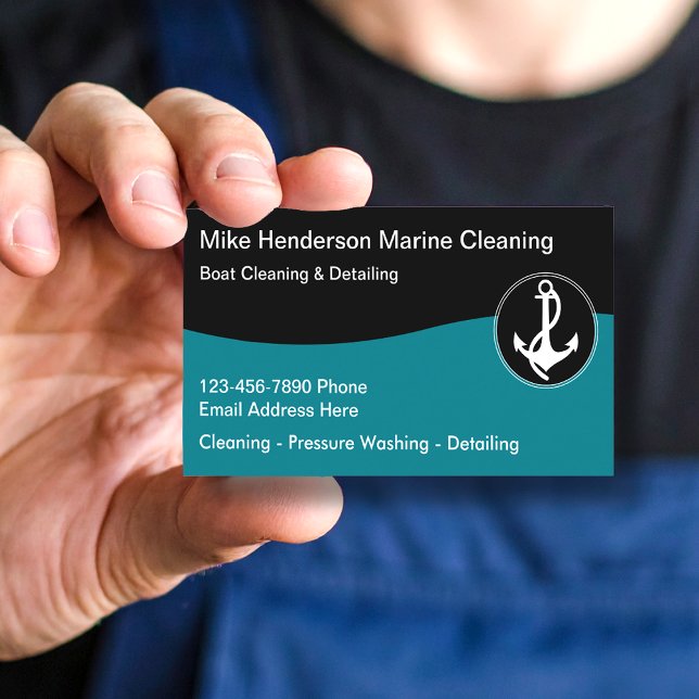 Simple Marine Boat Cleaning Business Cards (Creator Uploaded)