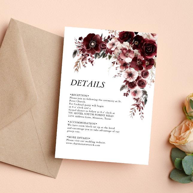 Simple Maroon Burgundy Floral Enclosure Card (Creator Uploaded)