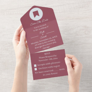 Simple Maroon Customised Save The Date All In One Invitation