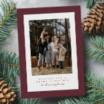 Simple maroon tweed frame Christmas photo Holiday Card<br><div class="desc">This simple Christmas card features one photo on the front surrounded by a maroon red tweed frame. The festive fabric gives it a wintry vibe and the type allows you to create your own personalised message. The back has a matching tweed pattern and room for an additional photo. This holiday...</div>