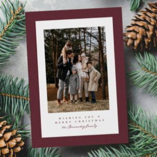 Simple maroon tweed frame Christmas photo Holiday Card
