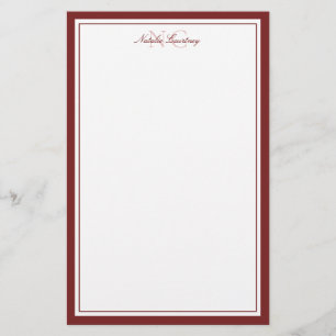Simple Maroon Two Monogram Thick and Thin Border  Stationery