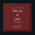 Simple Maroon & White Wedding Save our Date Magnet<br><div class="desc">Maroon background.   White Monogram/Initials.  Simple.    Save our Date.  Website.  Magnet.  Square.</div>