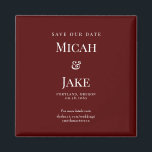 Simple Maroon & White Wedding Save our Date Magnet<br><div class="desc">Maroon background.   White Monogram/Initials.  Simple.    Save our Date.  Website.  Magnet.  Square.</div>
