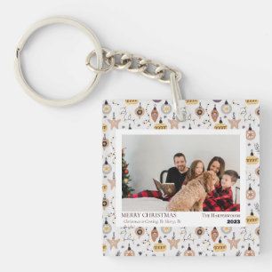 Simple Married and Merry Newlywed Christmas Photo Key Ring