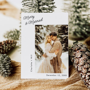 Simple Married and Merry Newlyweds Photo Holiday Card