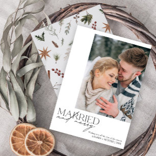 Simple Married and Merry Newlyweds Photo Holiday Card
