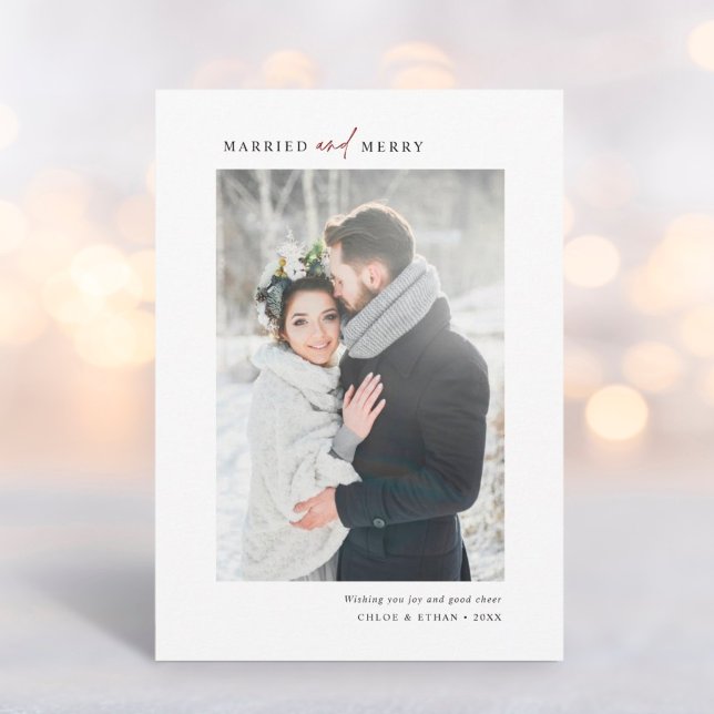 Simple Married and Merry Newlyweds Photo Holiday Card (Creator Uploaded)