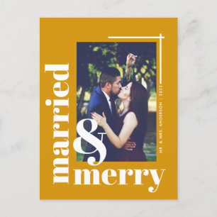 Simple Married and Merry Photo Christmas Holiday Postcard