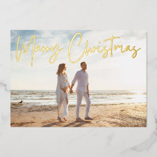 simple MARRY CHRISTMAS Gold Photo Foil Holiday Card