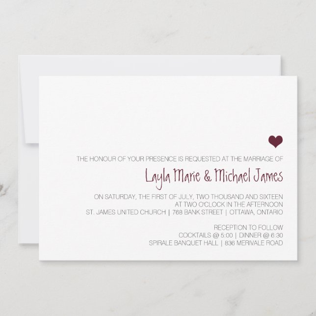 Simple Marsala heart wedding invitation (Front)