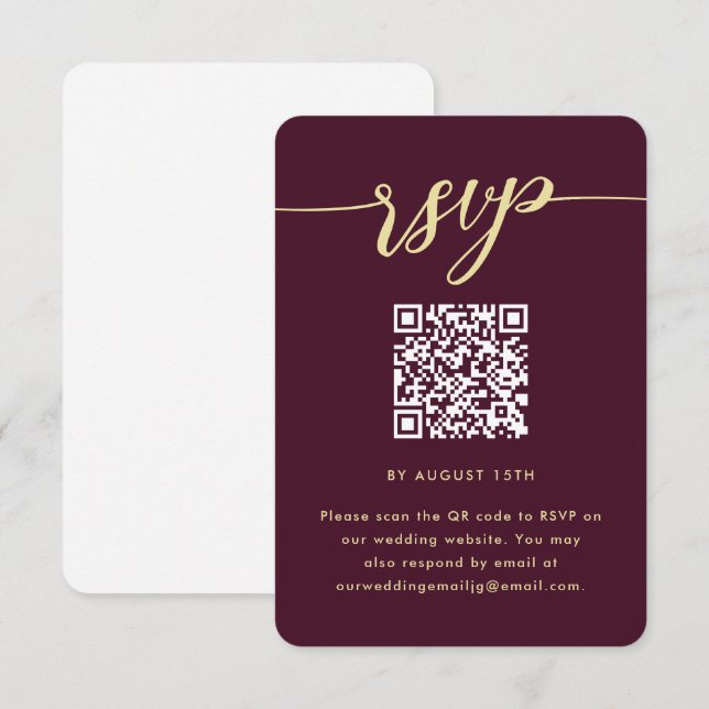 Simple Marsala Wedding RSVP with QR Code Card (Front/Back)