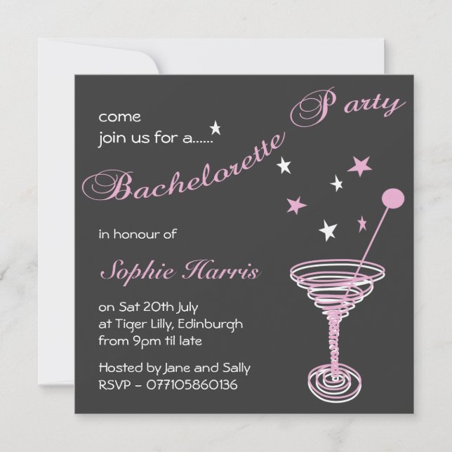 Simple Martini Swirl Bachelorette Party Invitation (Front)