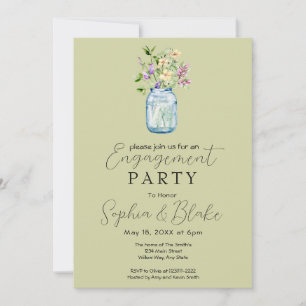 Simple Mason Jar Bouquet Green Engagement Party Invitation