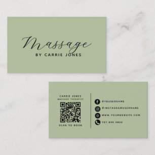 Simple Massage Therapist Sage Green Business Card