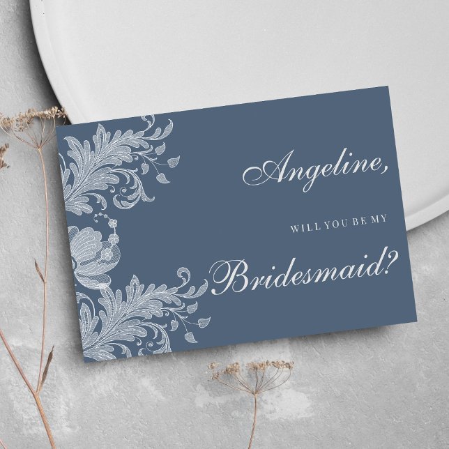 Simple mauve blue white floral lace Bridesmaid  Invitation (Simple mauve blue white floral lace Bridesmaid )