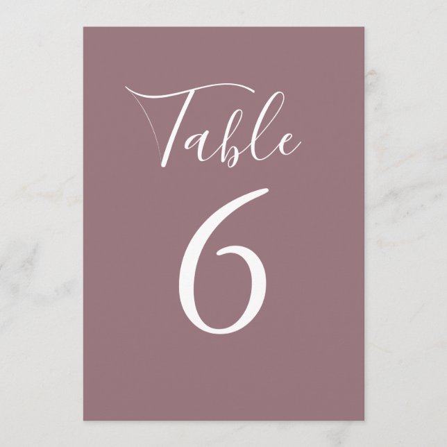 Simple Mauve Chic Script Table Number (Front)