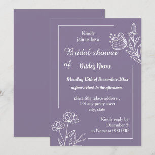 Simple mauve floral bridal shower invitation