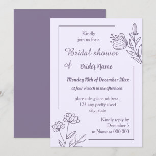 Simple mauve floral  bridal shower invitation