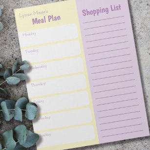 Simple Meal Planner Shopping List Personalised Notepad