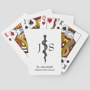 Simple Medical Asclepius Black White Professional Playing Cards