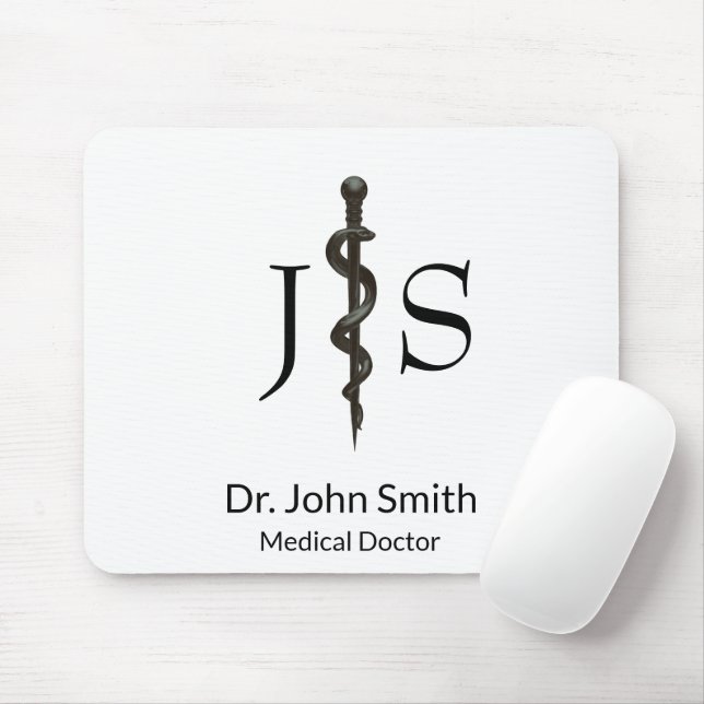 Simple Medical Asclepius Professional Black White Mouse Pad (With Mouse)