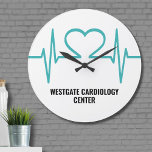 Simple Medical Doctors Office Large Clock<br><div class="desc">Turquoise heart beat EKG heart beat print, for a a doctor's office or medical practice! Not only can you change the font colours (and text of course), but you can also change the background colours which will change the heartbeat line colouring! Simple Modern Heart Beat Medical Doctors Office Large Clock...</div>