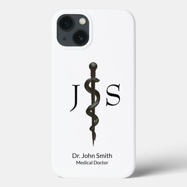 Simple Medical Professional Asclepius Black White Case-Mate iPhone Case (Back)