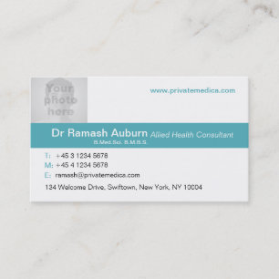 Simple medical teal/white photo business card