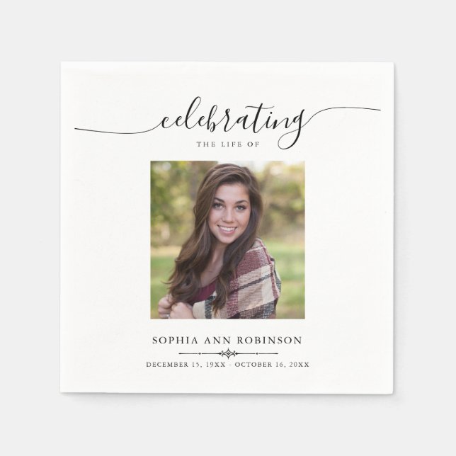 Simple Memorial Funeral Photo Napkin (Front)