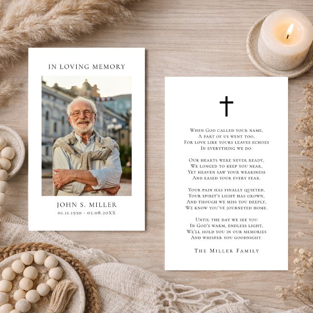 Simple Memorial Funeral Prayer Photo Sympathy Card (Creator Uploaded)